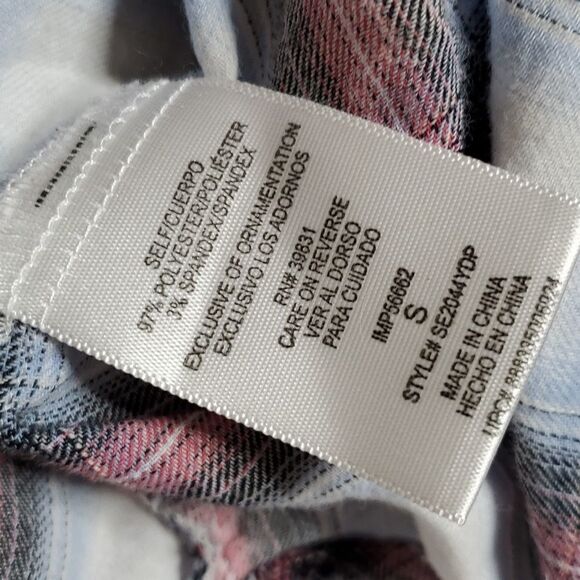 Sam Edelman Blue Plaid Button Up Shirt with Zipper Cold Shoulder - Picture 4 of 6